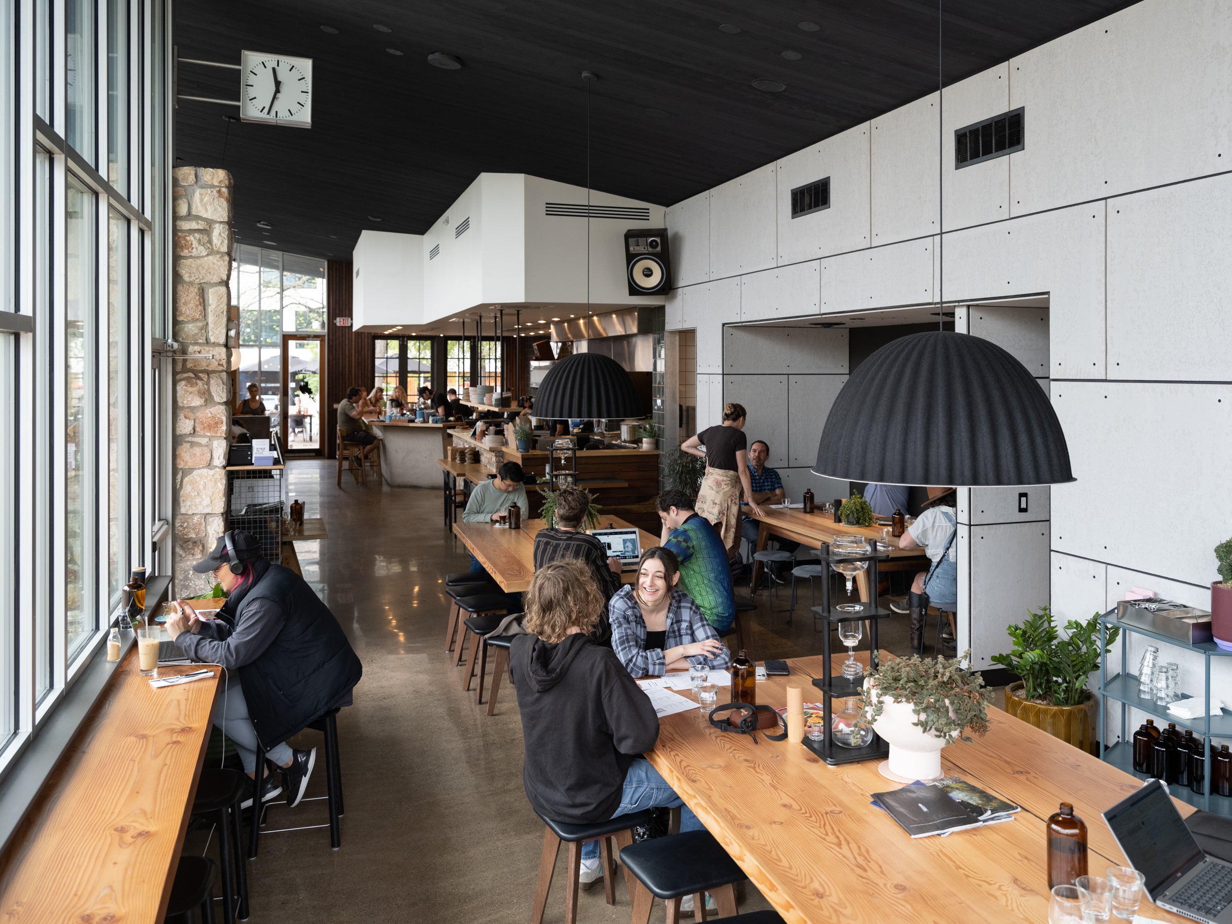 Spacious sunlit interior at Proud Mary Cafe Austin